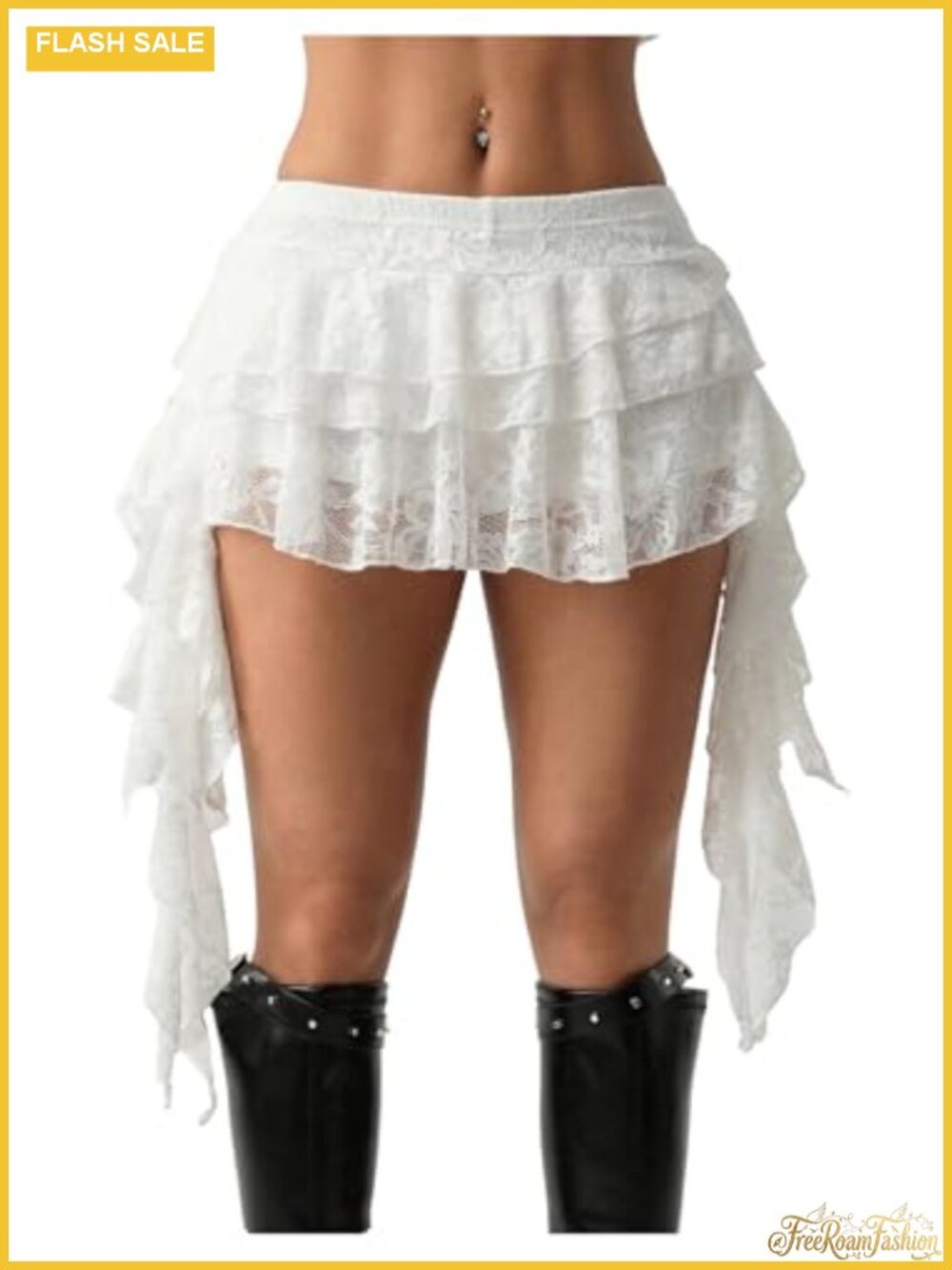 Y2K Asymmetrical Lace Ruffle Mini Skirt Tiered A-Line Concert Party